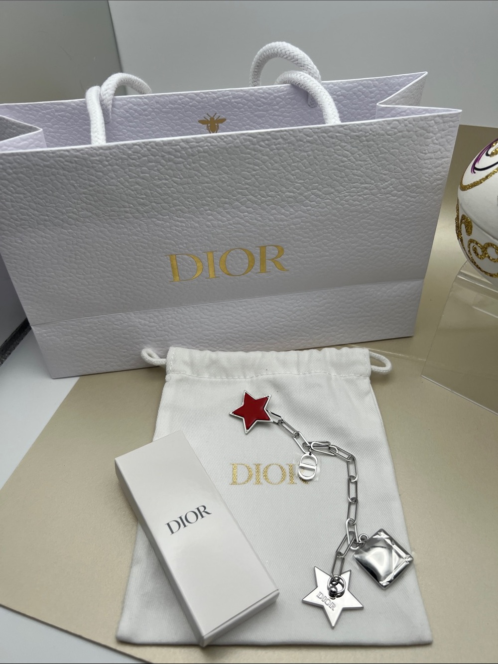 Dior Beauty Silver Phone Charm/ Phone Ring With Box, Dust Bag & Gift Bag NWOT